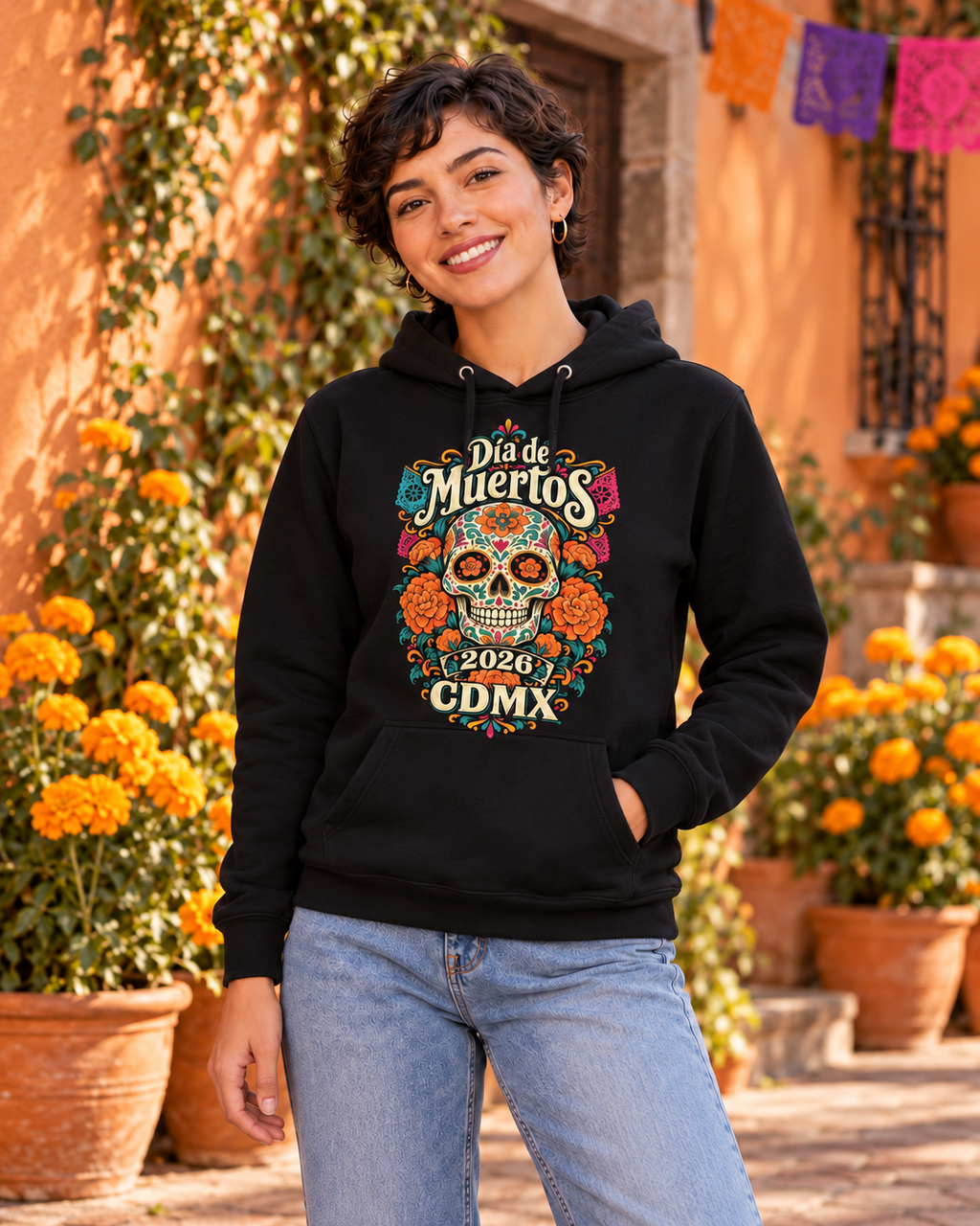 Día de Muertos CDMX 2026 Calavera y Cempasúchil Hoodie | Unisex