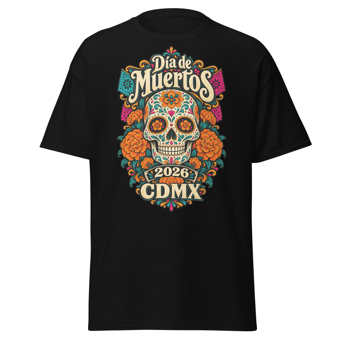 Día de Muertos CDMX 2026 Calavera y Cempasúchil T-Shirt | Unisex